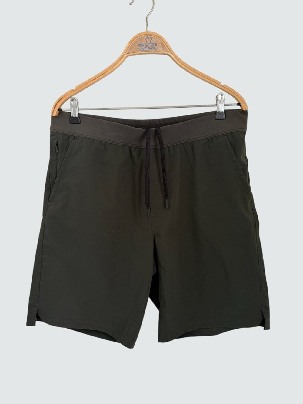Public Rec Mens Athletic Olive Green Shorts Size 36 With Drawstring Waist & Side
